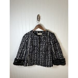 Banana Republic Heritage Collection Tweed Bouclé Jacket XS Faux Fur Cuff Cropped